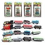 CORPER TOYS Mini Train Toy Die-Cast Pull Back Steam Train Model Set Assorted Styles for Kids Boys - 4 Packs (16 Pieces)