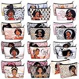 Talltalk 24 Pcs Makeup Bag Toiletry Canvas Zipper Makeup Bags Housekeeping Appreciation Gifts Cosmetic Pouch Reusable Multipurpose Organizer(Black,African Women)
