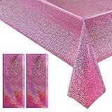 Just Shimmer 2 pcs Pink Holographic Plastic Tablecloths Laser Table Covers 40" x 108" Foil Disposable Table Cloths for Party Birthday Wedding Christmas Holiday Party Decorations