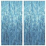 2 Pack Blue Streamers Party Decorations Blue Fringe Backdrop Ocean Themed Party Decorations Foil Curtain Backdrop Blue Birthday Decorations Ocean Party Decor Supplies