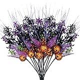 8 Pcs Halloween Branches Picks Stems Glitter Fake Twig Bush with Pumpkin Berries Black Faux Twigs and Branches for Vases Haunted House Gothic Floral Decor Artificial Berry Stems for Vase(Pumpkin)