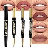 evpct 3Pcs Chestnut Nude Brown Matte Lip Liner and Lipstick Combo Set Kit for Women DNM Antique Rose Magic Lipstick 24 Hours Original Lip Liner Makeup Stain Long Lasting Waterproof Smudge Proof labial