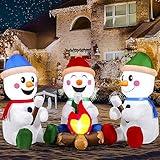 Joiedomi 6 FT Long Christmas Inflatable Snowman with Campfire, 3 Pack Small Snowman with Built-in LEDs Christmas Blow Up Yard Decoration with Light for Xmas Party Outdoor, Garden, Lawn Winter Decor
