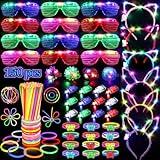 150PCS Glow in the Dark Party Supplies for Kids Adults, Light Up Party Favors with Light Up Glasses, Headband, Rings, 100 Glow Sticks Bulk Party Pack DIY Glow Necklaces Bracelets, Neon Party Supplies