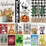 Seasonal Garden Flags Set of 12 Double Sided 12 x 18 Inch Yard Flags, Small Garden Flags for Outside, Fall Winter Halloween Christmas Outdoor Flags, Holiday Garden Flags for All Seasons