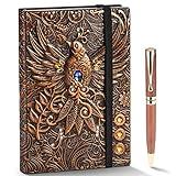 Leather Writing Journal Vintage Notebook with Pen, Embossed Phoenix Daily Notepad Diary with Lined Page, Cool Journal Gift for Women Men to Write in,200pages 8.3 x 5.8in (A5 RedBronze)