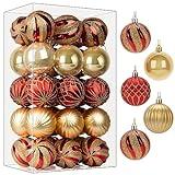 SHareconn 30ct 2.36 Inch Christmas Tree Balls Ornaments, Colored Shatterproof Plastic Decorative Baubles Decorations for Xmas Tree Decor Holiday Party Wedding Decoration (Red & Gold, 60mm)