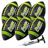 Franklin Sports Junior Grip-Rite 100 - Kids Junior Size Rubber Footballs - 6 Pack with Pump - Black/Optic