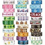 TaoBary 33 Rolls Holiday Plaid Washi Tape, 15 mm Seasonal Washi Tape Set Bohemian Colorful Vintage Cute for Card Wrapping Craft(Cute Style)