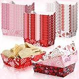 Cunhill 60 Pcs Valentine's Day Party Supplies Food Tray Valentine's Day Decoration Paper Disposable Pink Tray Love Paper Tray for Valentine's Day Mother's Day Wedding Birthday Party Supplies(Heart)