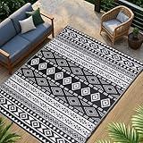 WILDROOTS 5x8 Feet Black and White Plastic Outdoor Rug, Stain Resistant Waterproof Reversible Outdoor Patio Rug, Fade Resistant Camping Rug