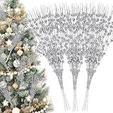 Palonu 16 Pcs Silver Artificial Glitter Berry Stems 17 Inch Fake Berry Branches Picks Decorative Glitter Sticks Christmas Tree Ornaments for DIY Xmas Wreath Crafts Gifts Holiday Home Décor