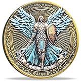 The Archangel Michael Watches Over Us Challenge Coin - Psalm 91:10-11 Inspirational Religious Collectible Coin with Clear Protective Case (Single Coin)