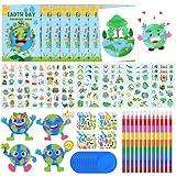 60 Pcs Earth Day Party Favors Gifts，Save the Planet Coloring Books with Stacking Crayons Save the Earth Party Crafts DIY Kit Travel Party Stickers World Environment Day Decorations for Classroom