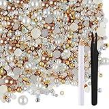 ASTARON 50g Mix Flatback Rhinestones Half Pearls for Craft Mixed Size 3mm-10mm Flat Back Rhinestones for Crafts Flatback Pearls for DIY Tumblers Mugs Nail Art Shoes Clothes (Champagne Gold Series)