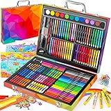 Soucolor Arts and Crafts Supplies, 183-Pack Drawing Painting Set for Kids Girls Boys Teens, Coloring Art Kit Gift Case: Crayons, Oil Pastels, Watercolors Cake, Colored Pencils Markers, Sketch Paper