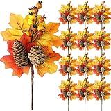 12 Pack Fall Stems Artificial Berry Picks Fall Picks with Maple Leaves Pine Cone Branches Decorations for Harvest Autumn Thanksgiving Day Flower Arrangements Wreaths Indoor Outdoor Home Decor