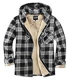 Elesuit Men's Full Zip Fleece Flannel Jackets Shirt Plaid Cotton Hoodies Soft Warm Coat for Men with Hood Black Medium