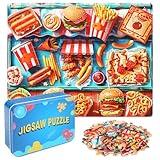 LELEMON Hamburger Jigsaw Puzzles in a Metal Box 60 Pieces Hamburger Jigsaw Puzzle for Kids Ages 4-8 Children Learning Educational Puzzles Toys