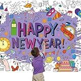 POP PARTY Happy New Year Coloring Poster 71 X 31 Happy New Year Giant Paper Coloring Tablecloth for 2025 New Year Eve Party Decor Supplies Huge Painting Tablecloth Coloring Table Cloth for Kids