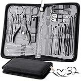 Manicure Set Pedicure Kit Womens Nail Clippers Set 32 in 1 Professional Grooming Care Tools Nail Kit Including Facial, Fingernails and Toenails Care with Travel Case Women (Gray_32 in 1)