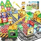 Kids Games Magnetic Tiles Road Set with Extendable Magnetic Crane, City Construction Building Toys for Toddlers STEM Preschool Ages 4-6 5-7, Gifts for 3+ Year Old Boys Girls Kids Toys with Car