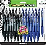 Zebra Pen Ballpoint - Bulk Pack Of 24 Z-grip Retractable Medium Point 1.0 mm, 12 Black & 12 Blue Combo pack