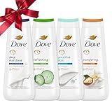 Dove Body Wash Deep Moisture, Sensitive Skin, Cucumber and Green Tea, and Shea Butter & Vanilla Collection 4 Count Skin Cleanser with 24hr Renewing MicroMoisture 20 oz