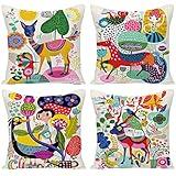 Wilproo Kids Cartoon Zoom Decorative Throw Pillow Covers Cute Colorful Animal Home Decor Outdoor Cushion Cases for Children Room Sofa Couch 18X18 Set of 4