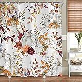 GCIREC Autumn Pumpkin Shower Curtain, Fall Thanksgiving Harvest Watercolor Floral Pumpkin Boho Bathroom Curtain Home Bathtub Decor Waterproof Fabric Machine Washable with 12 Hooks,60"X72"