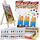 Acrylic Painting Set with 1 Wooden Easel 3 Canvas Panels30 pcs Nylon Hair Brushes 3 PCS Paint Plates and 2 PCS of 12ml Acrylic Paint for Acrylic Painting Artist Professional Kit