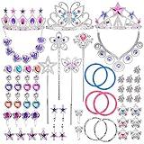 Liberty Imports 50 PCS Princess Jewelry Dress Up Accessories, Pretend Play Set Jewelry Party Favors for Girls Cosplay Party Favors with Crown Wand Ring Earring Necklace