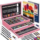 175 Piece Deluxe Art Set with 2 Drawing Pads, Acrylic Paints, Crayons, Colored Pencils, Paint Set in Wooden Case, Professional Art Kit, Art Supplies for Adults, Teens and Artist, Paint Supplies