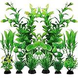 PietyPet Fish Tank Accessories Green Plants, 10pcs Green Fish Tank Decorations, Aquarium Decor Plastic Plants