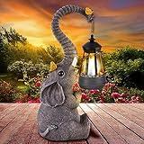 Solar Outdoor Garden Statues Lights, Mom Gifts Birthday Gifts for Women, Lucky Elephant Unique Housewarming Gifts and Yard Decoration, Elephant Figurines with Cute Birds Garden Sculpture Decor