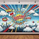 Hero Cityscape Photography Backdrop 7x5ft Comic Skyline Buildings for Cartoon Super City Theme Birthday Party Cake Table Decorations Banner Photo Prop
