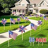 36 Pcs 4th of July Decorations, Patriotic Memorial Day Pinwheels and Flags Small Fourth of July Red White and Blue Labor Day Windmills Independence Day Parade Outdoor Yard Garden Party Decor