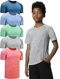 EXARUS 5 Pack Boys Athletic Shirts Short Sleeve Quick Dry Basketball Tee Active Performance T-Shirts for Kids 12Y