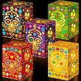 Pasimy 30 Pcs Day of The Dead Decorations Sugar Skull Candle Holder Boxes Decorative Hollowed Paper Boxes Dia de Muertos Luminary Bags for Halloween Dia De Los Muertos Party Decor Supplies, 5 Styles