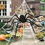 Halloween Decorations Outdoor, 200" Spider Web 60" Giant Spider with Extra Stretch Cobwebs and 10 Small Plastic Spiders, Halloween Outdoor Scary Decorations Yard Home Outside Parties House Décor