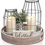 Rustic Farmhouse Lantern Decor Set of 2 - Stylish Decorative Lanterns for Your Living Room, Fireplace Mantle or Kitchen Dining Table - Modern Upscale Beauty for Your Entire Home