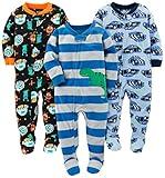 Simple Joys by Carter's Baby Boys' 3-Pack Loose Fit Flame Resistant Fleece Footed Pajamas, Cars/Dinosaur/Space, 2T