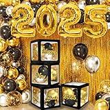 Happy New Year Decorations 2025, Happy New Year Decorations Includes Gold Black Balloons Arch, New Year Balloon Boxes, New Year Party Supplies Indoor Outdoor