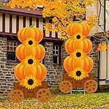 Thyle 2 Pack Fall Pumpkins Yard Signs with Stakes 28 Inch 3 Stacked Pumpkins Rustic Autumn Harvest Outdoor Decorations Large Fall Garden Lawn Patio Signs with Stakes for Thanksgiving Holiday Party