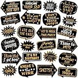 Outus 24 Pieces Photo Booth Props Birthday with Stick Happy Birthday Weddings Graduation Prom Bday New Year Party Supplies Funny Photo Booth Pose Signs Selfie for Men Women(White, Gold)