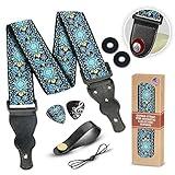 Art Tribute Hootenanny Guitar Strap For Acoustic, Electric and Bass Guitar, Jacquard Weave Embroidered Adjustable Strap Includes 2 Strap Locks to Keep It Safe & 2 Unique Picks and Pick Pocket