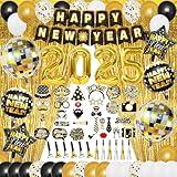 YQUQWN 84 PCS Happy New Years Party Decorations Set 2025, 4D Disco Ball New Years Eve Party Supplies, New Year Balloons, NYE Party Decorations Fringe Curtain, Happy New Year Decorations Supplies 2025