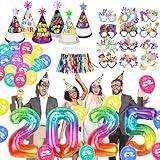 HOWAF New Year Eve Party Supplies 2025, 41pcs Colorful Happy New Year Hats New Years Eve Hats New Year 2025 Glasses Party Blowouts 2025 Balloons NYE Party Favors for Happy New Year Decorations 2025