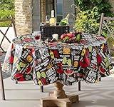 Newbridge Grill King Barbecue Print Vinyl Flannel Backed Tablecloth, Novelty Grilling Design Waterproof Patio, BBQ, Indoor Outdoor, 70 Inch Round