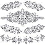 9 Pcs Rhinestone Applique Rhinestone Iron on Patch 3 Style Rhinestone Hot Fix Applique Wedding Hair Appliques for Bridal Wedding Dress Clothes Sash Crystal Belt Sewing Appliques for Shoes (Silver)